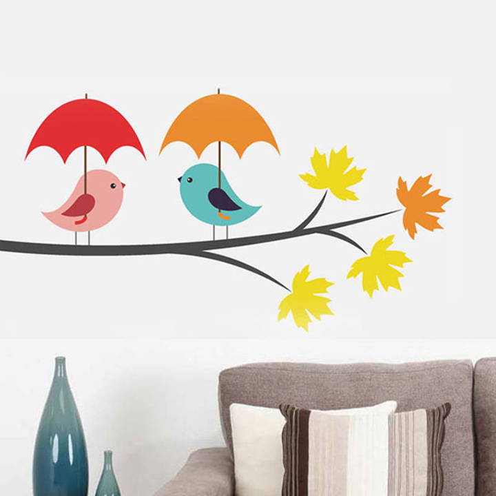 decals design birds under umbrella wall sticker