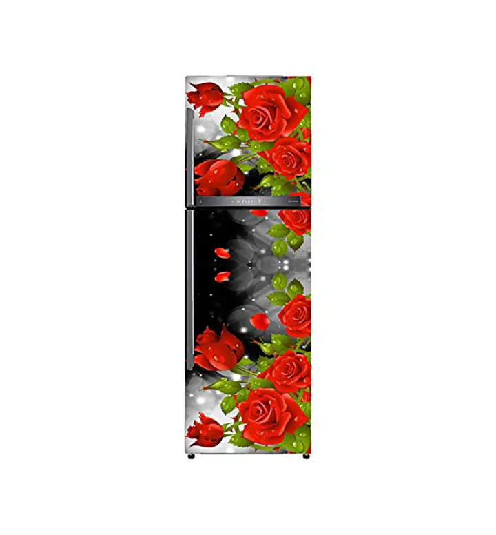 decorative red rose green leaves on 3d extra large fridge wall sticker
