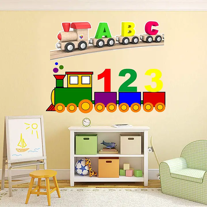funny cartoon train alphabets abc 123 wall stickers