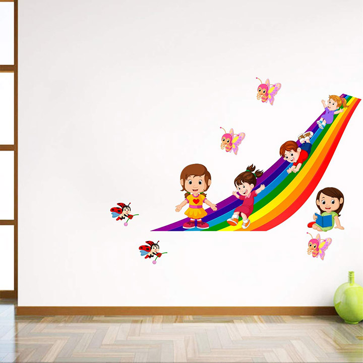 kids playing in The rainbow with butterflies wall stickers