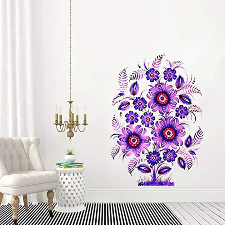 purple colour decorative floral wall sticker