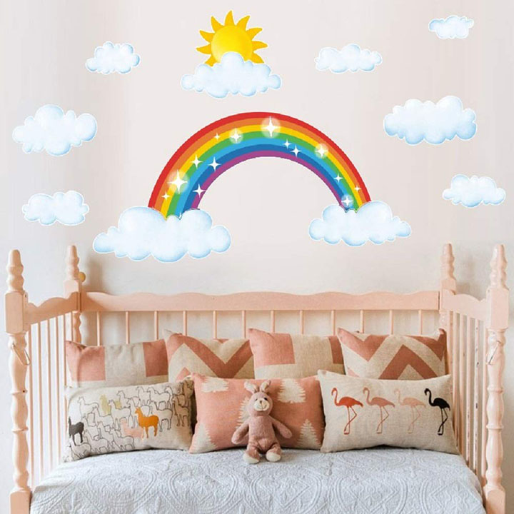 rainbow with sun and clouds wall sticker for kids room