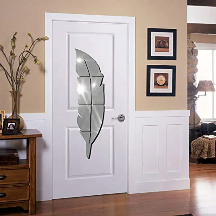 silver feather - 3d mirror wall sticker